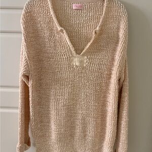 Pink Lily Cream Knit V-Neck Sweater